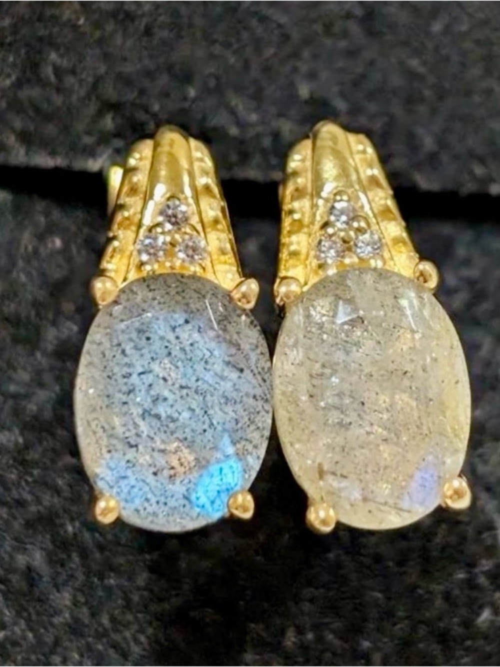 NWOT Labradorite & CZ Oval Stud Earrings in Gold over Sterling Silver
